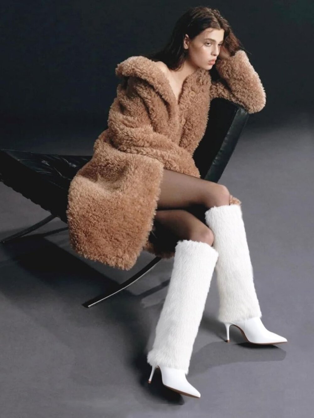 Womens White Faux Fur Knee High Stiletto Boots Size 7 NWT, Newbella - Picture 2 of 7